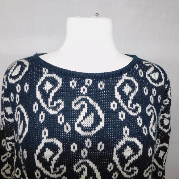 VTG Joan Harper Black White Paisley Pattern oversized Pullover Sweater Women M - Picture 2 of 9